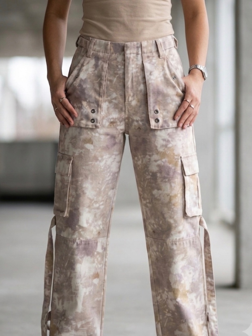 AKIRA Tie Dye Wide Leg Cargo Pants Utility Small